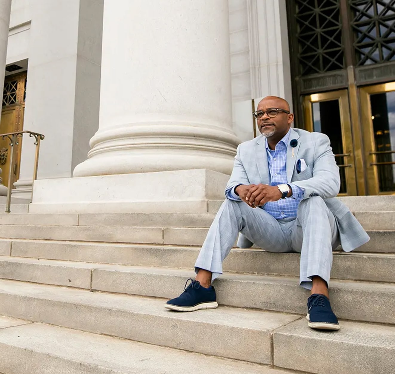 michael hancock on steps sitting